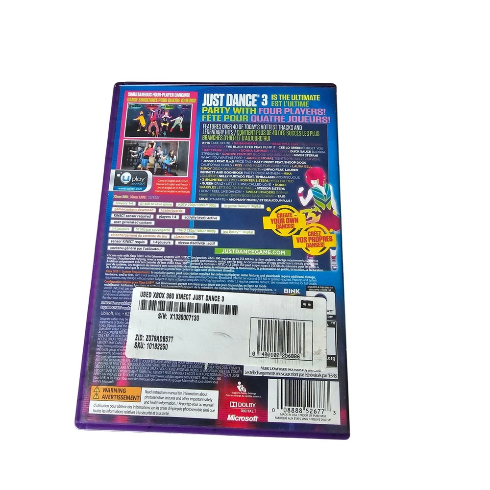 Just Dance 3 Xbox 360 Kinect Game Ubisoft Katy Perry LMFAO 40+ Tracks NTSC CIB - Picture 3 of 3